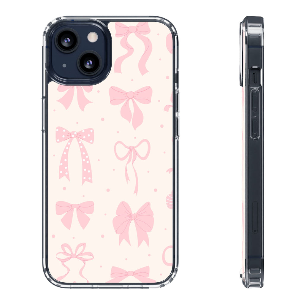Chic Bow Pattern Phone Case, Cute Pink Bow Clear Cases for Girls, Stylish Gift, Holiday Accessory, Trendy Tech Decor
