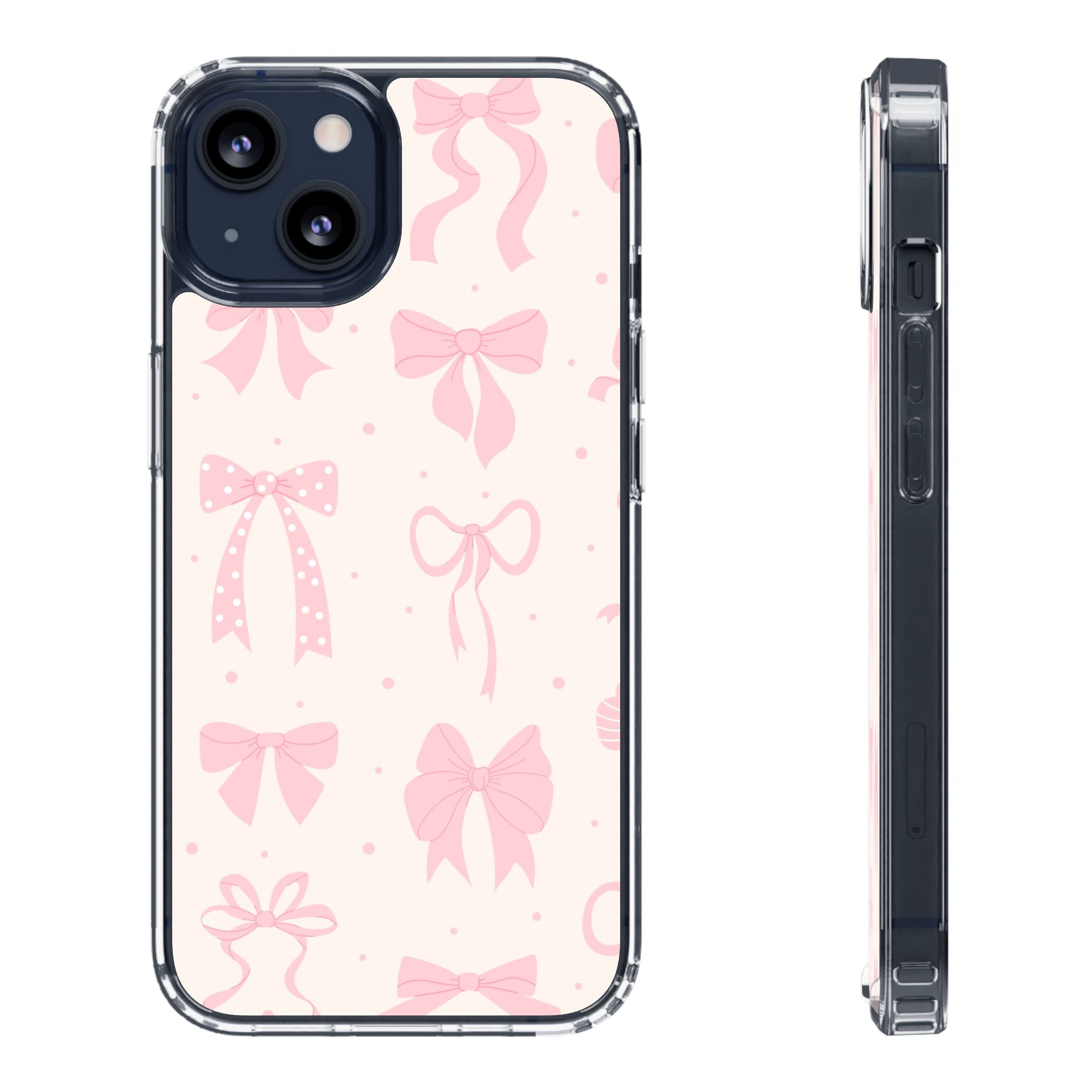 Chic Bow Pattern Phone Case, Cute Pink Bow Clear Cases for Girls, Stylish Gift, Holiday Accessory, Trendy Tech Decor