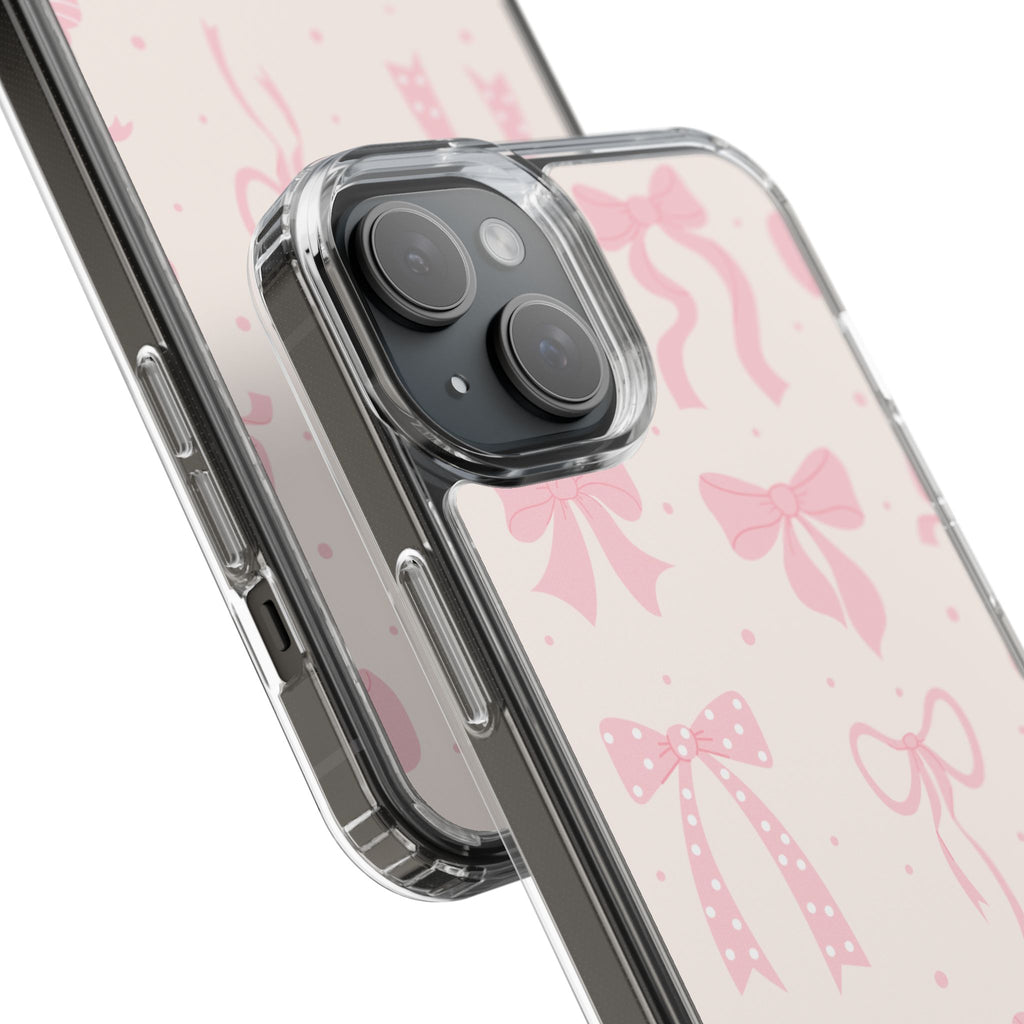 Chic Bow Pattern Phone Case, Cute Pink Bow Clear Cases for Girls, Stylish Gift, Holiday Accessory, Trendy Tech Decor