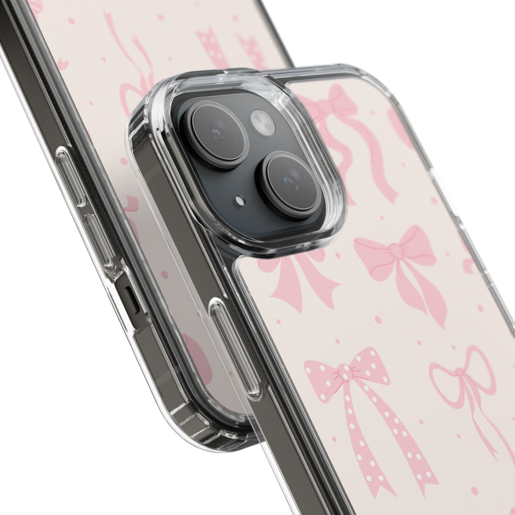 Chic Bow Pattern Phone Case, Cute Pink Bow Clear Cases for Girls, Stylish Gift, Holiday Accessory, Trendy Tech Decor