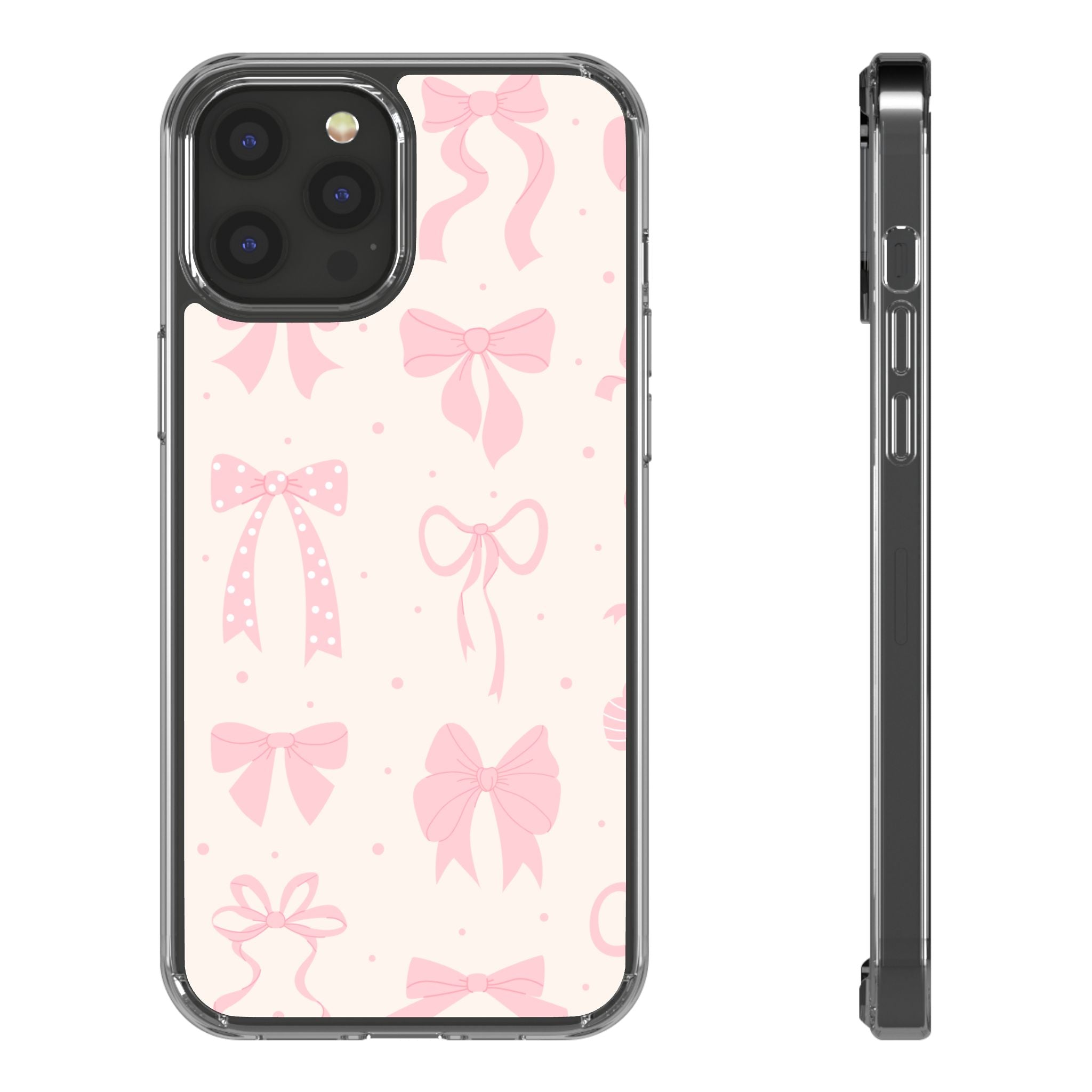 Chic Bow Pattern Phone Case, Cute Pink Bow Clear Cases for Girls, Stylish Gift, Holiday Accessory, Trendy Tech Decor