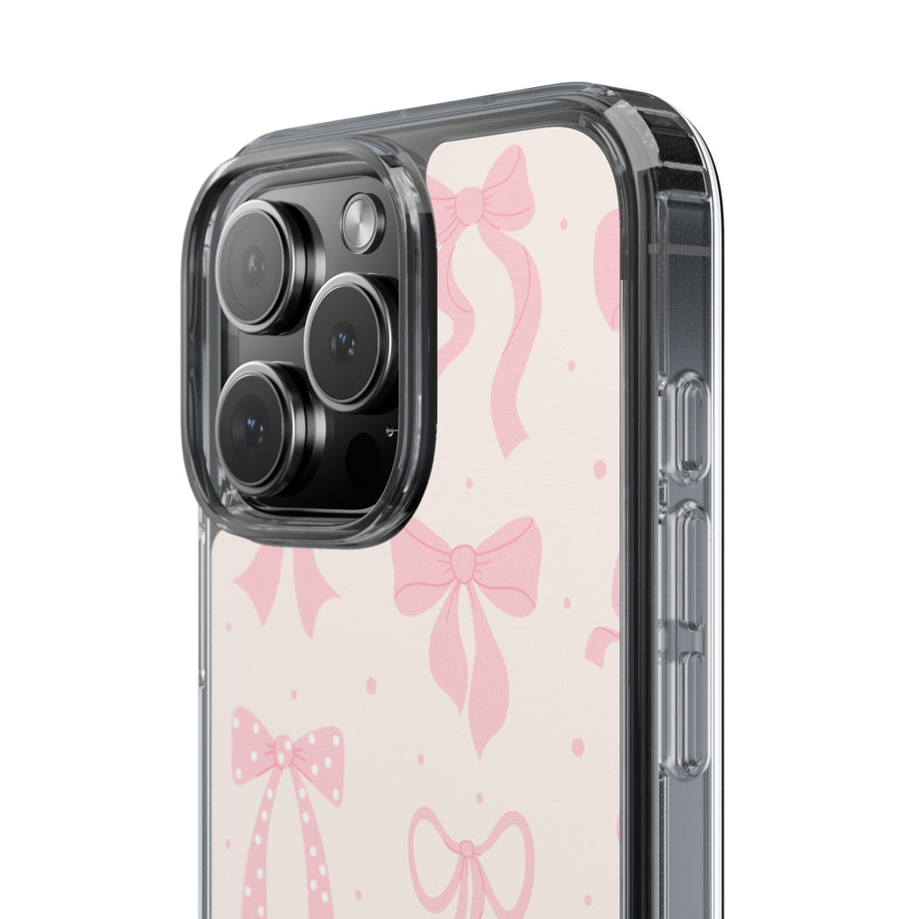 Chic Bow Pattern Phone Case, Cute Pink Bow Clear Cases for Girls, Stylish Gift, Holiday Accessory, Trendy Tech Decor