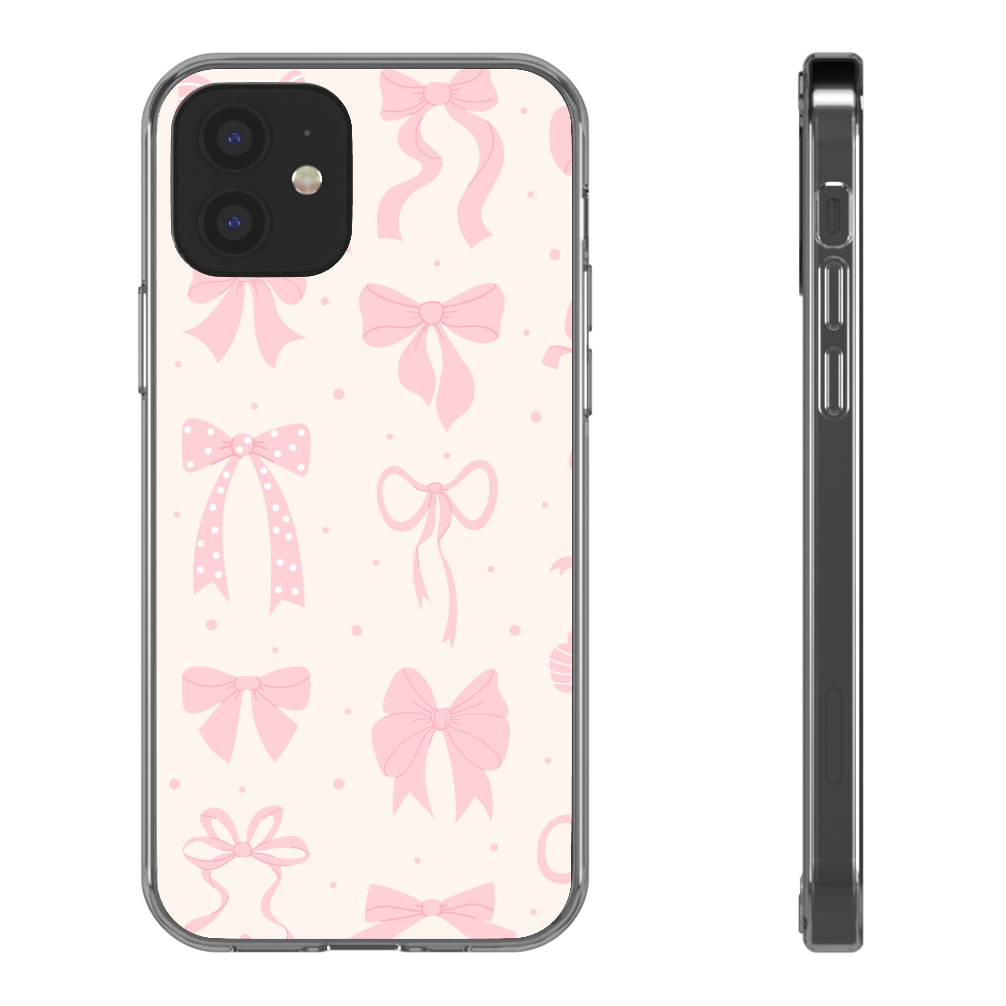 Chic Bow Pattern Phone Case, Cute Pink Bow Clear Cases for Girls, Stylish Gift, Holiday Accessory, Trendy Tech Decor