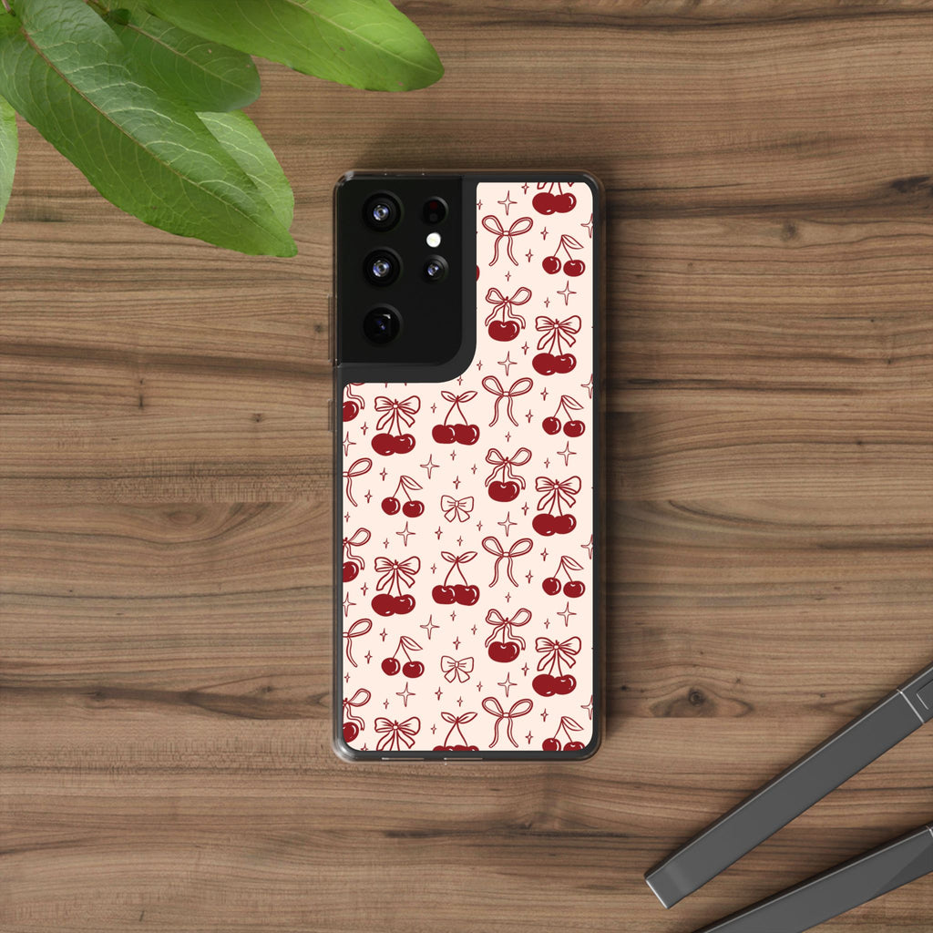 Red Cherry Pattern Aesthetic Phone Case – Slim Lightweight Protective Cover, Cute Colorful Design for Women & Girls