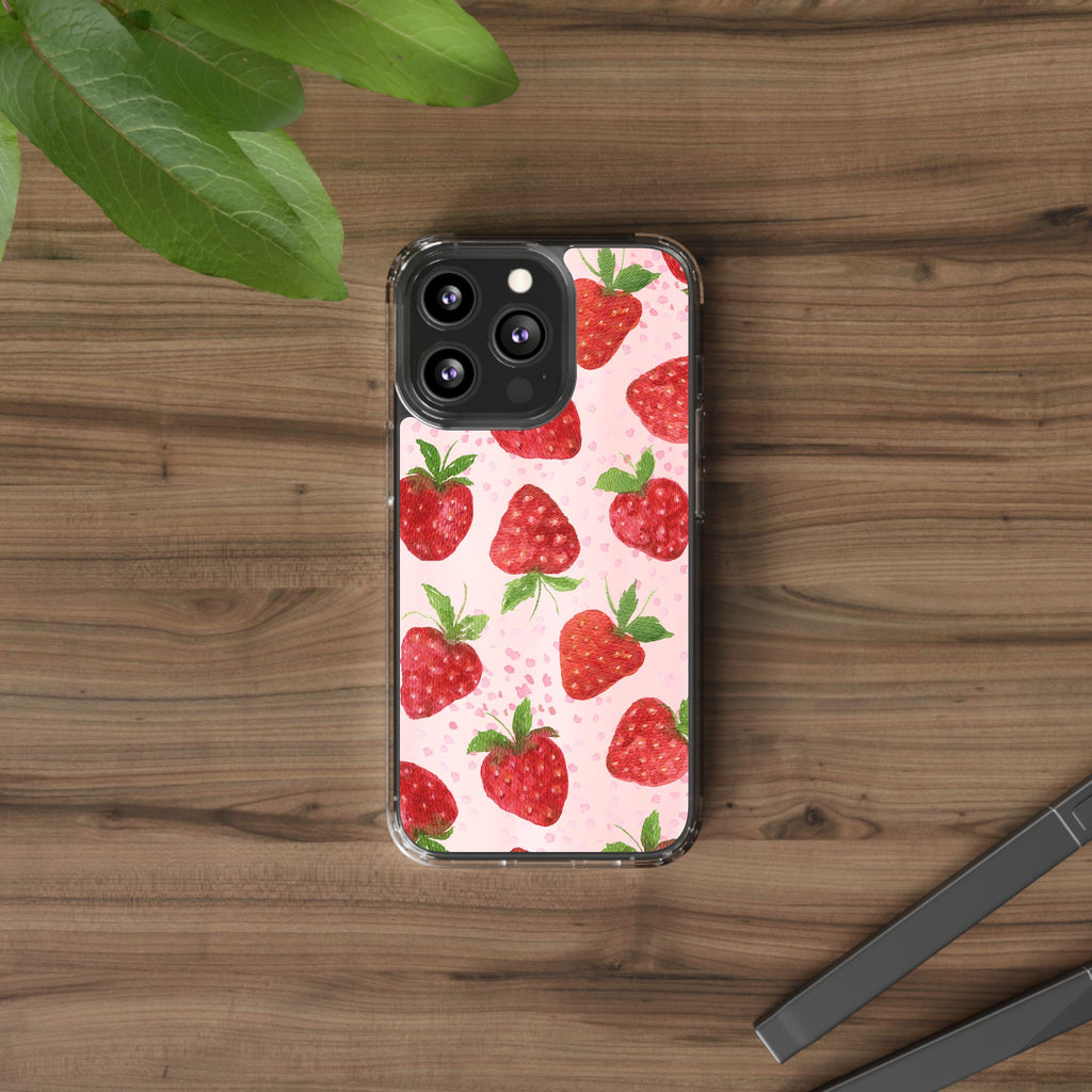 Aesthetic Pink Strawberry Phone Case – Cute Kawaii Fruit Design, Slim Protective Cover for Women & Girls | iPhone and Samsung