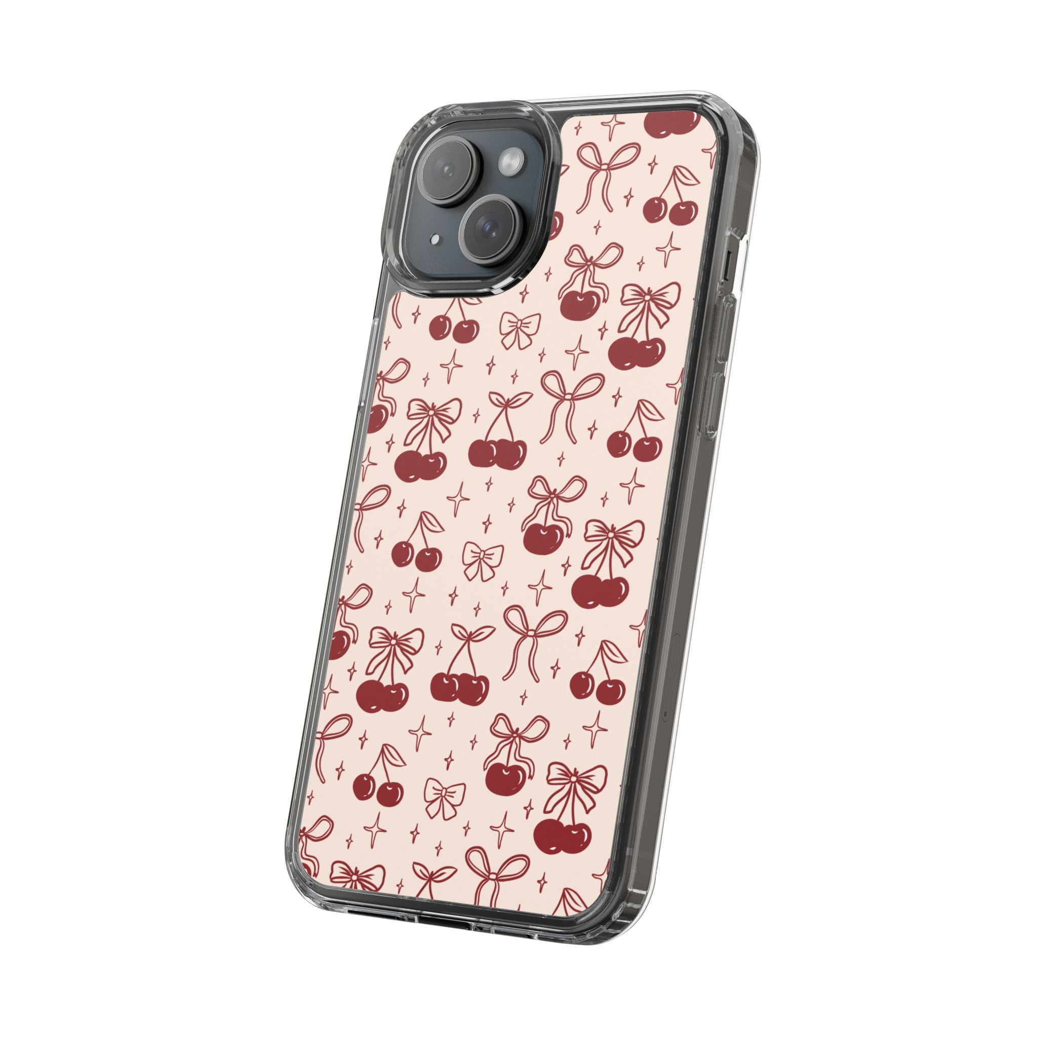 Red Cherry Pattern Aesthetic Phone Case – Slim Lightweight Protective Cover, Cute Colorful Design for Women & Girls