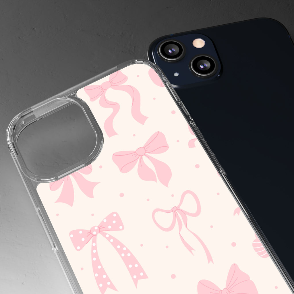 Chic Bow Pattern Phone Case, Cute Pink Bow Clear Cases for Girls, Stylish Gift, Holiday Accessory, Trendy Tech Decor