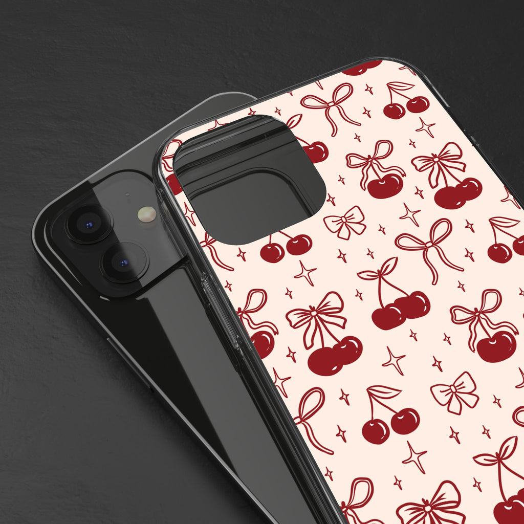 Red Cherry Pattern Aesthetic Phone Case – Slim Lightweight Protective Cover, Cute Colorful Design for Women & Girls
