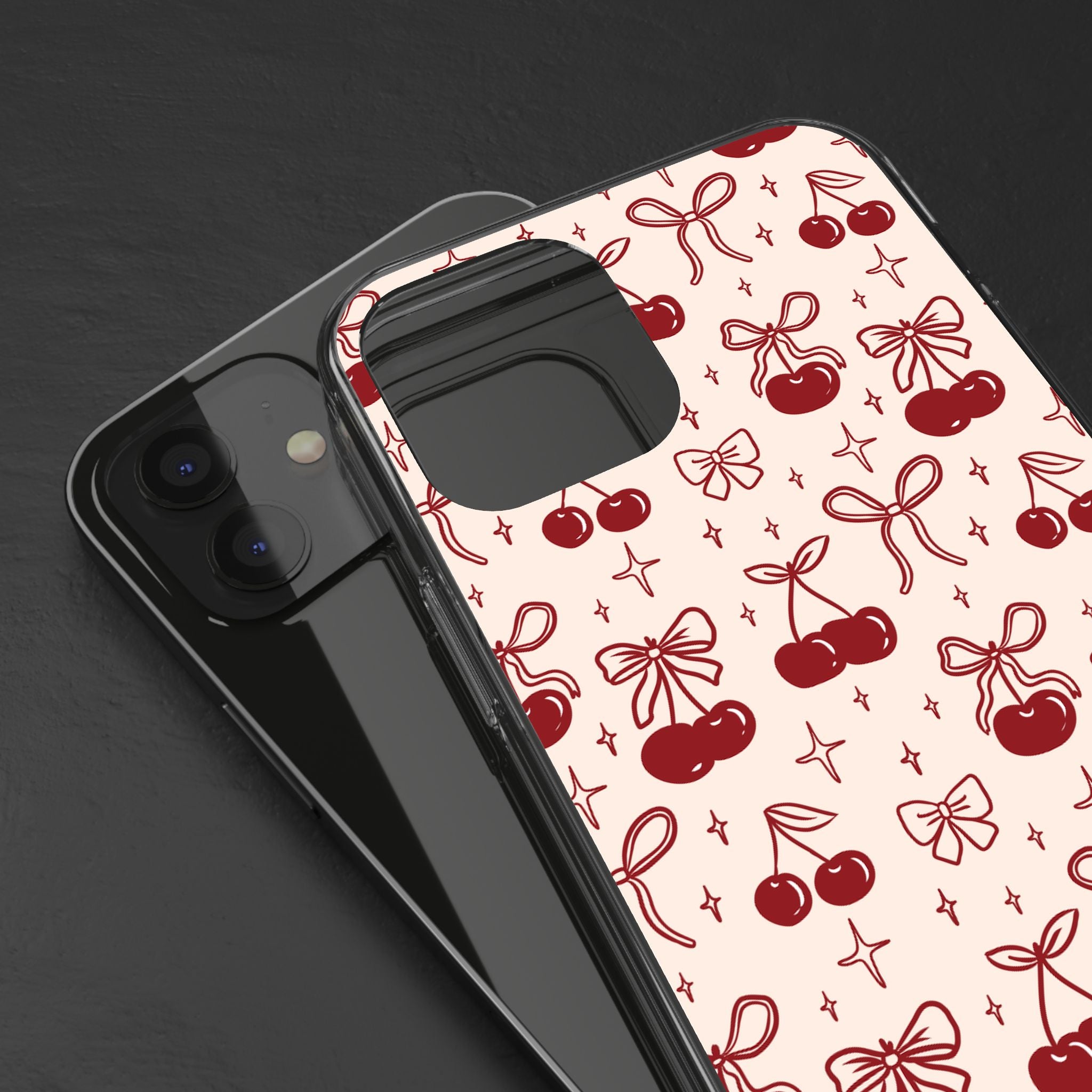 Red Cherry Pattern Aesthetic Phone Case – Slim Lightweight Protective Cover, Cute Colorful Design for Women & Girls
