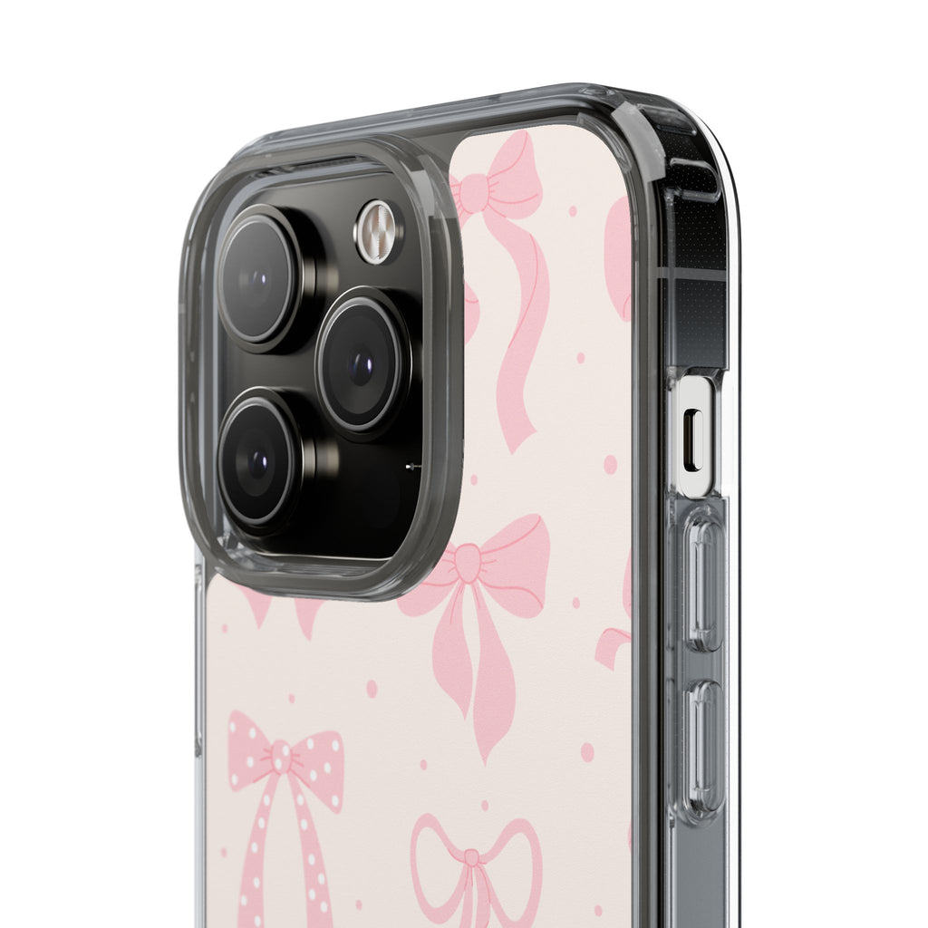 Chic Bow Pattern Phone Case, Cute Pink Bow Clear Cases for Girls, Stylish Gift, Holiday Accessory, Trendy Tech Decor