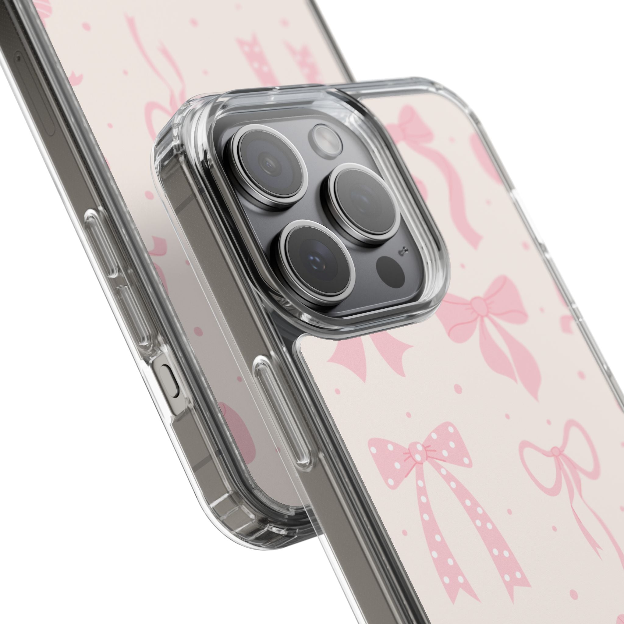 Chic Bow Pattern Phone Case, Cute Pink Bow Clear Cases for Girls, Stylish Gift, Holiday Accessory, Trendy Tech Decor