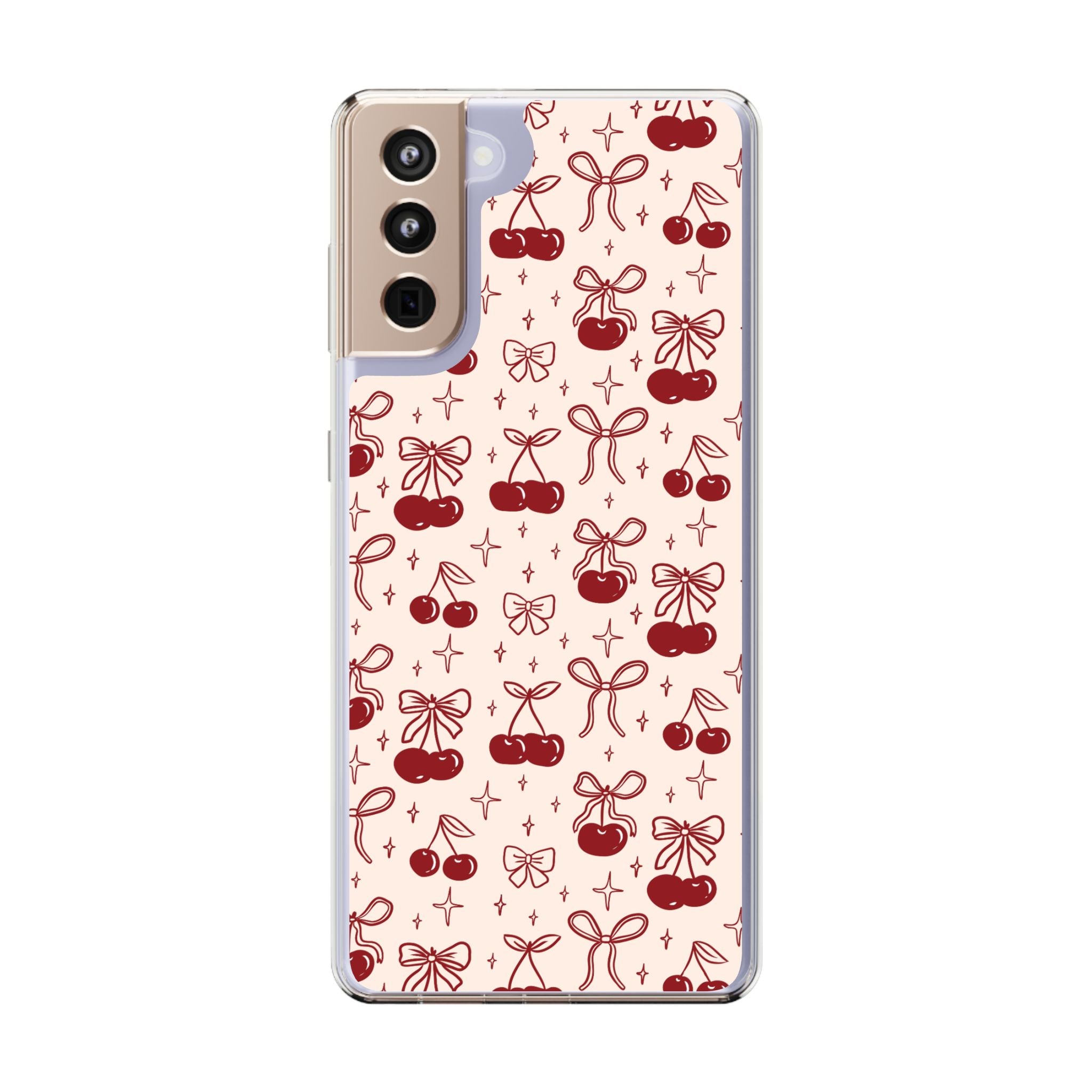 Red Cherry Pattern Aesthetic Phone Case – Slim Lightweight Protective Cover, Cute Colorful Design for Women & Girls