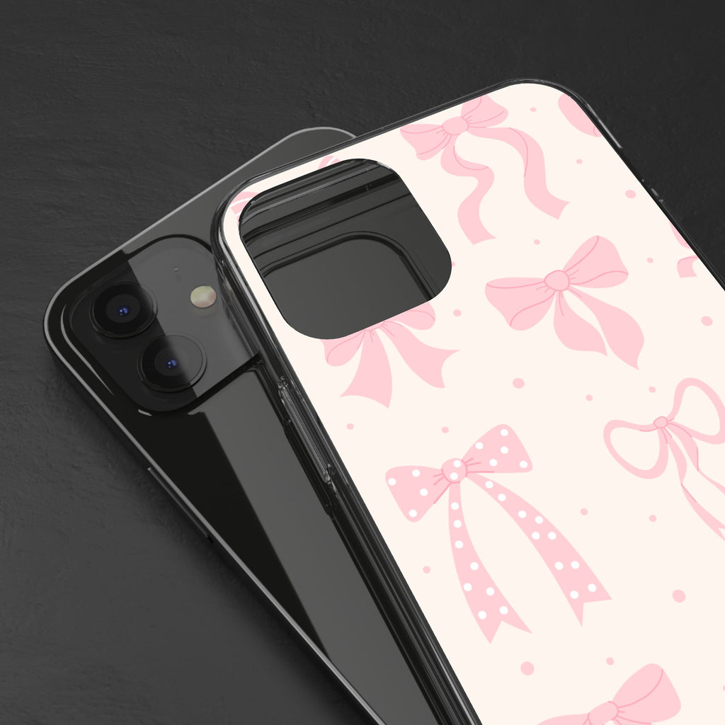 Chic Bow Pattern Phone Case, Cute Pink Bow Clear Cases for Girls, Stylish Gift, Holiday Accessory, Trendy Tech Decor