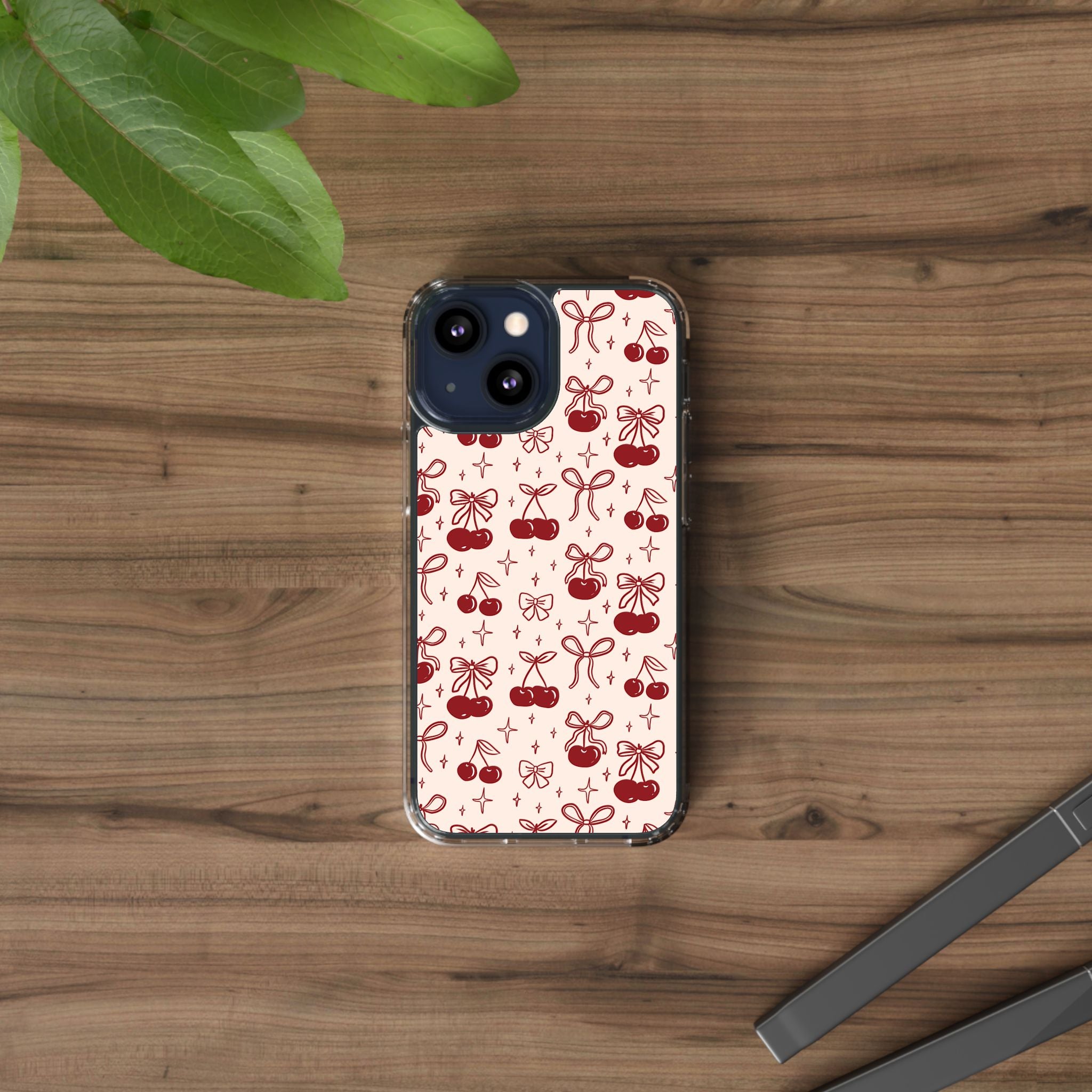 Red Cherry Pattern Aesthetic Phone Case – Slim Lightweight Protective Cover, Cute Colorful Design for Women & Girls