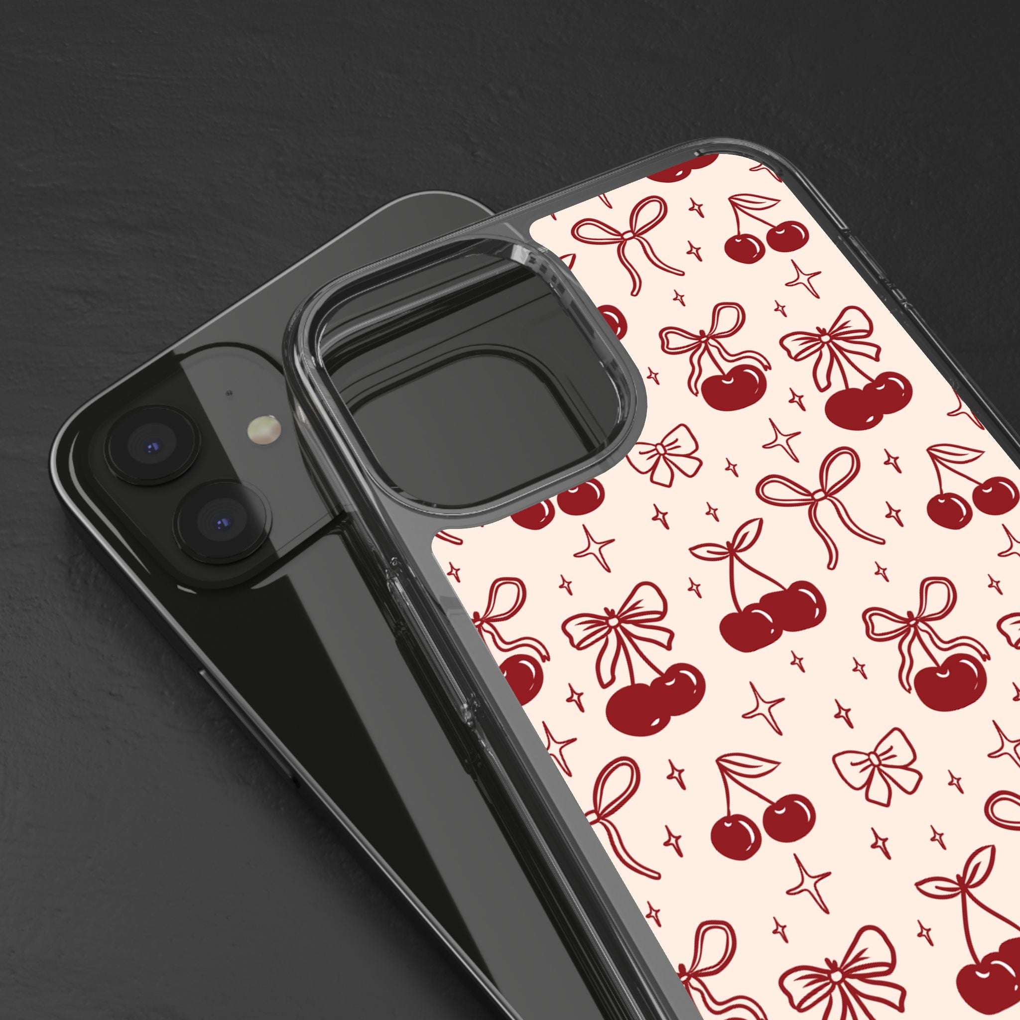 Red Cherry Pattern Aesthetic Phone Case – Slim Lightweight Protective Cover, Cute Colorful Design for Women & Girls