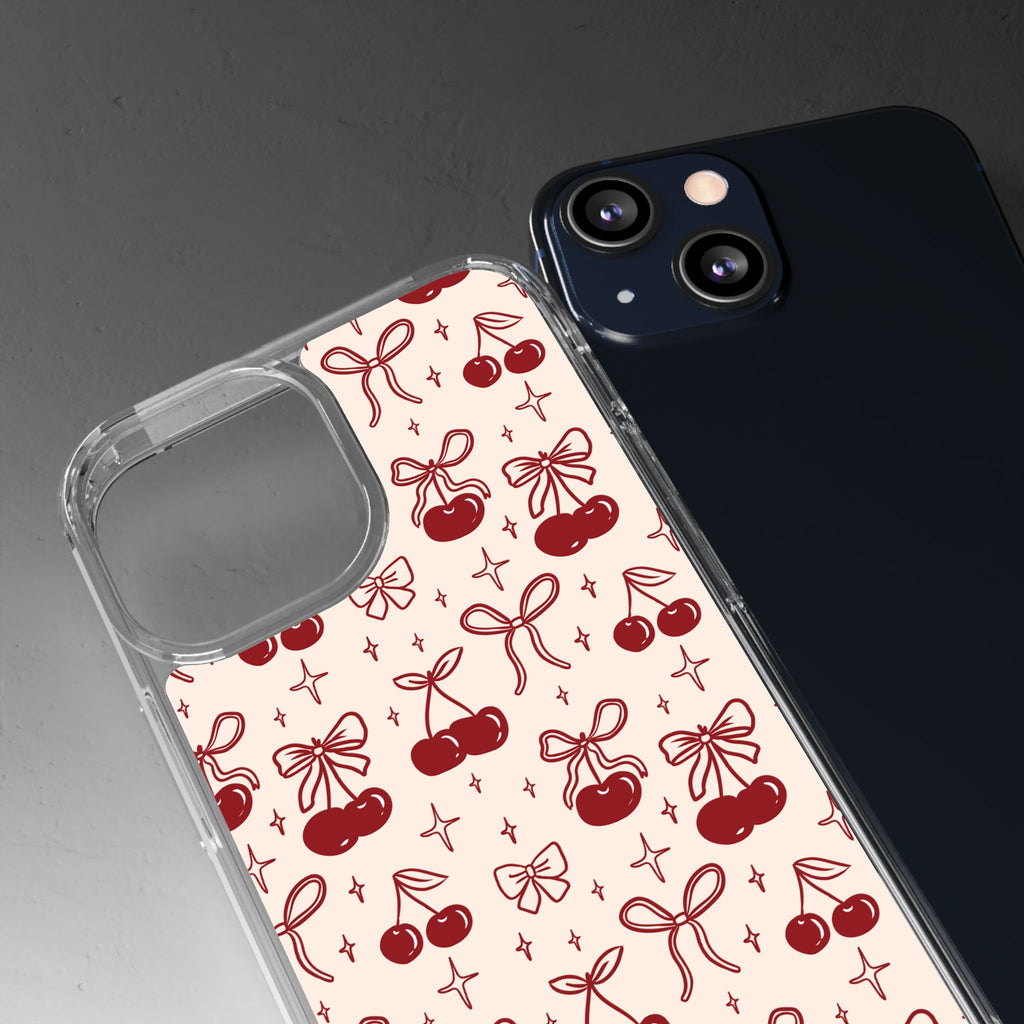 Red Cherry Pattern Aesthetic Phone Case – Slim Lightweight Protective Cover, Cute Colorful Design for Women & Girls