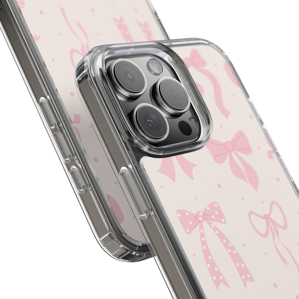 Chic Bow Pattern Phone Case, Cute Pink Bow Clear Cases for Girls, Stylish Gift, Holiday Accessory, Trendy Tech Decor